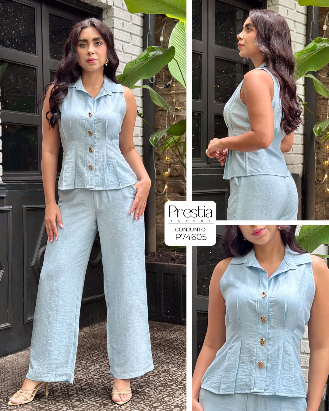 P74605 CONJUNTO LINO CREPE AZUL