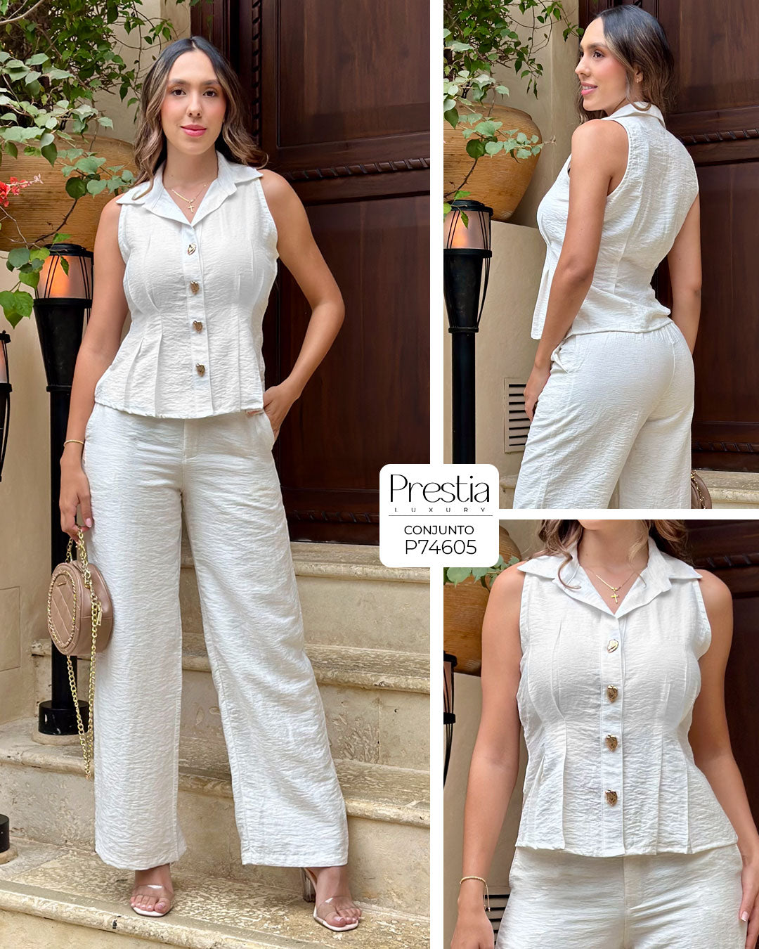 P74605 CONJUNTO LINO CREPE MARFIL