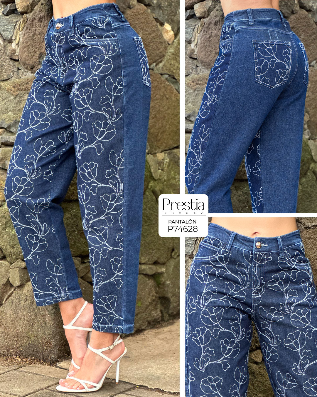 P74628 PANTALÓN INDIGO BORDADO AZUL