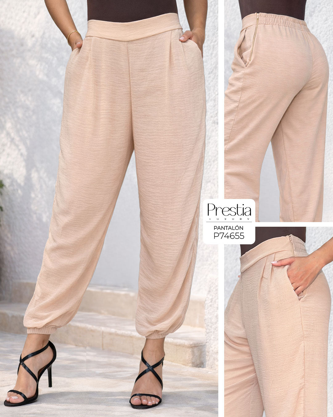 P74655 PANTALON CHIFON CORRUGADO CAMEL