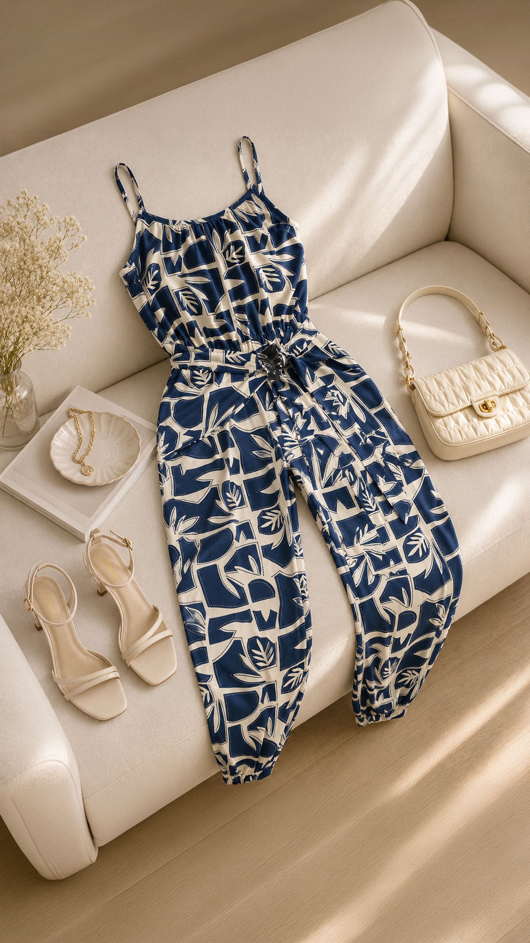 P74661 ENTERIZO LINO ESTAMPADO AZUL