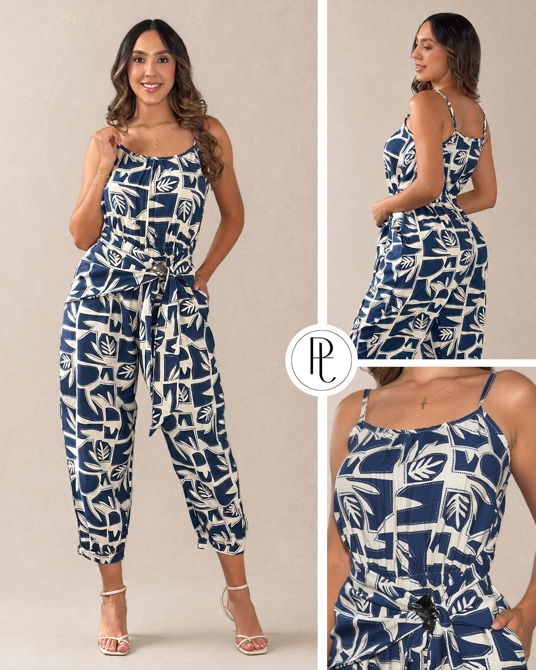 P74661 ENTERIZO LINO ESTAMPADO AZUL