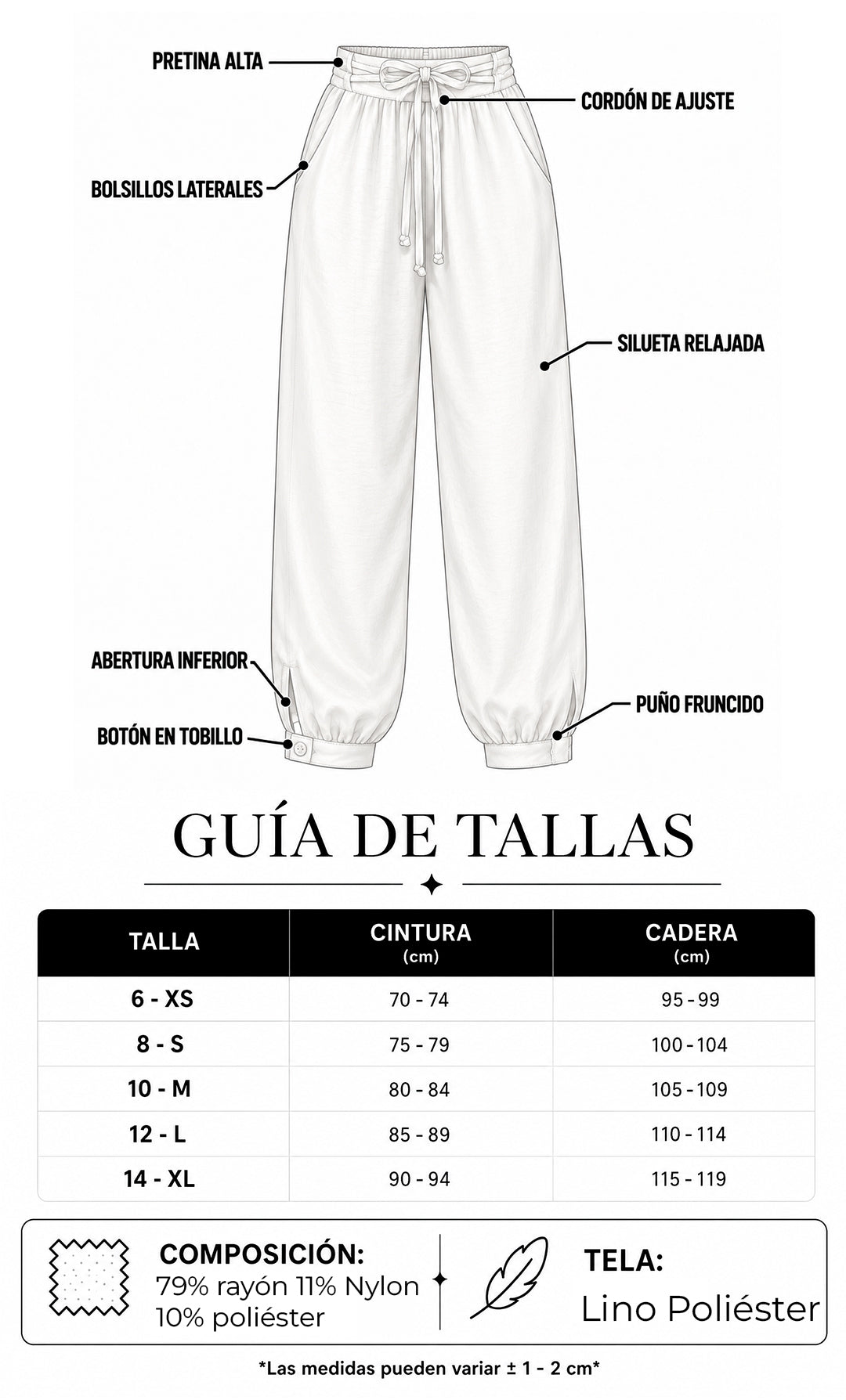 P74680 PANTALON LINO POLIESTER MARFIL