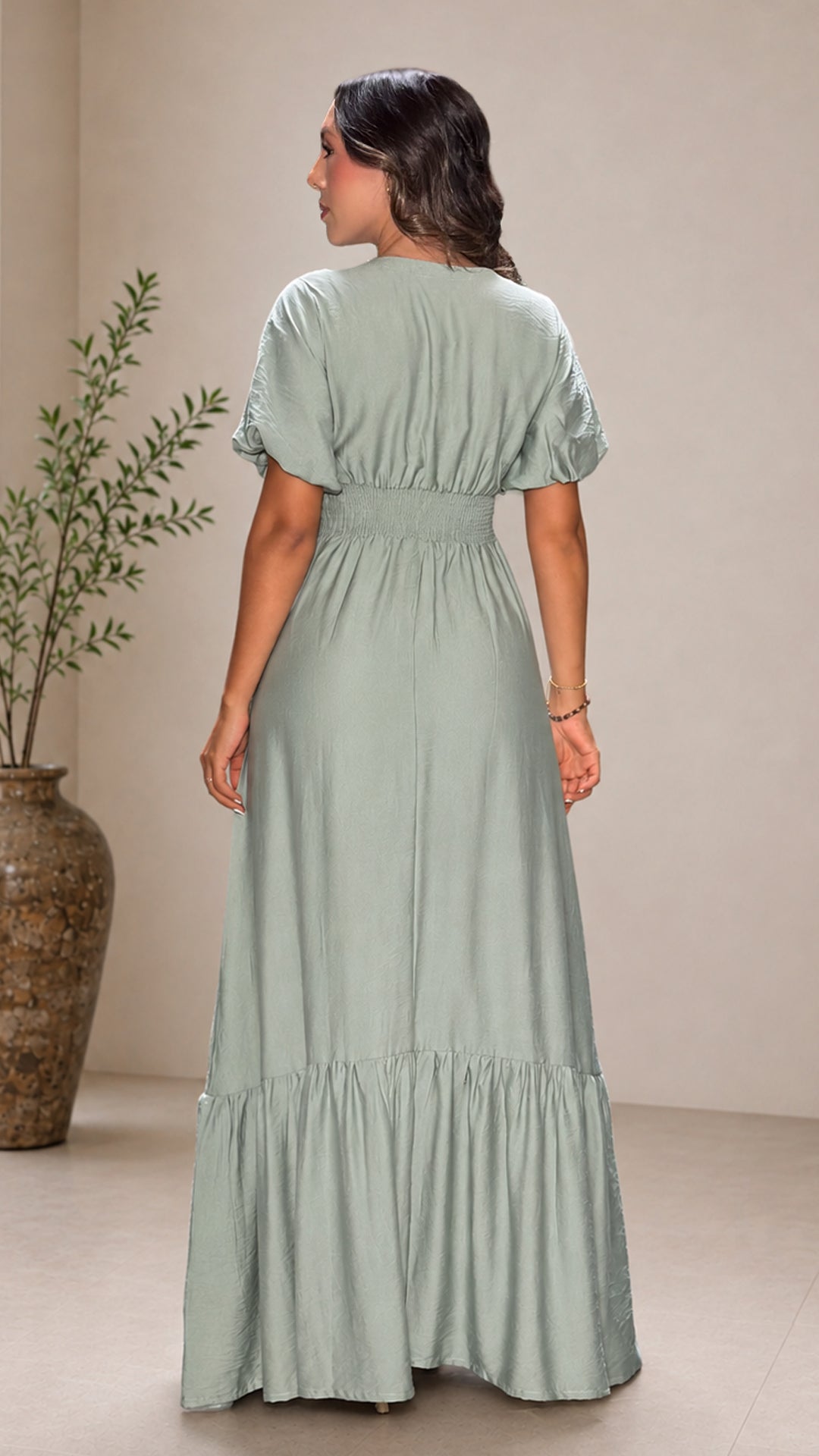 P74696 VESTIDOS LINO POLIESTER VERDE OLIVA