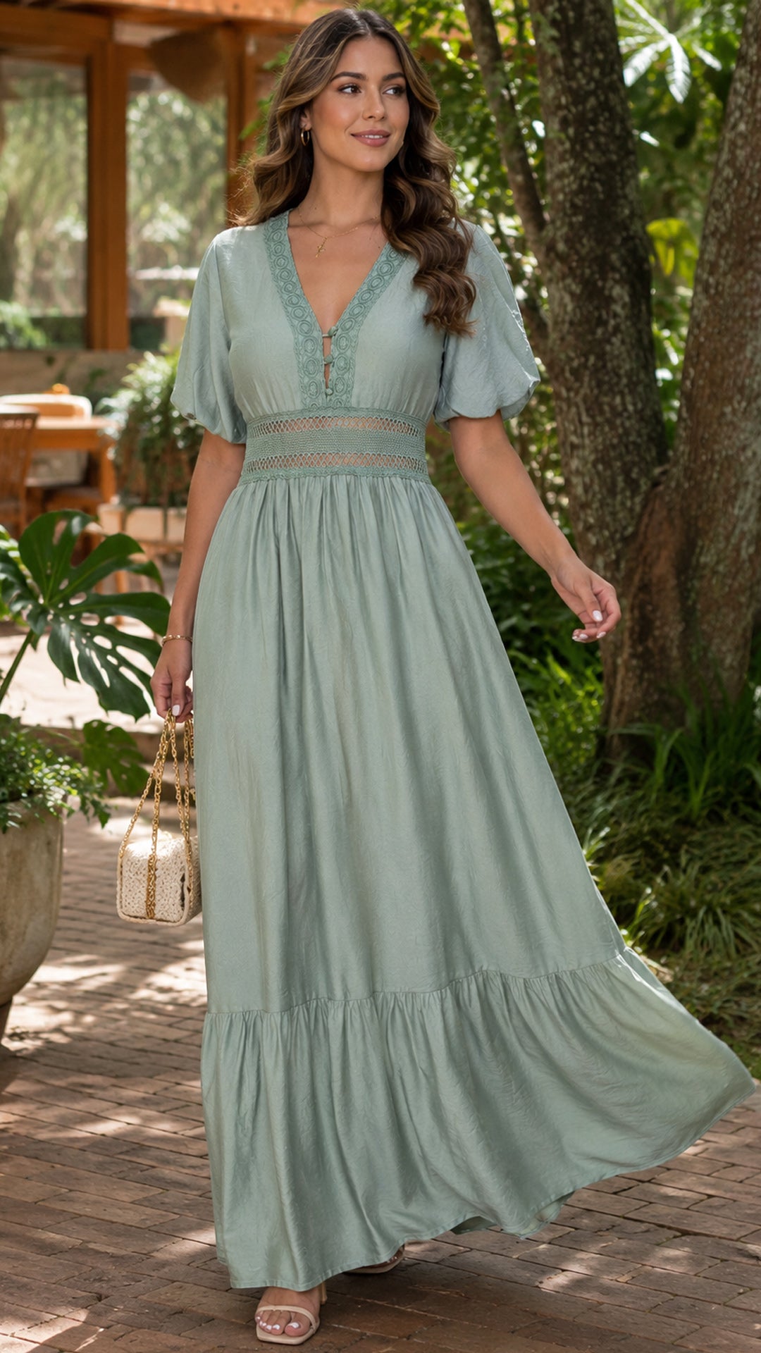 P74696 VESTIDOS LINO POLIESTER VERDE OLIVA