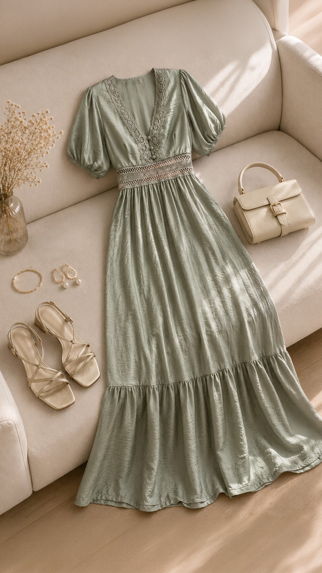 P74696 VESTIDO LINO POLIESTER VERDE