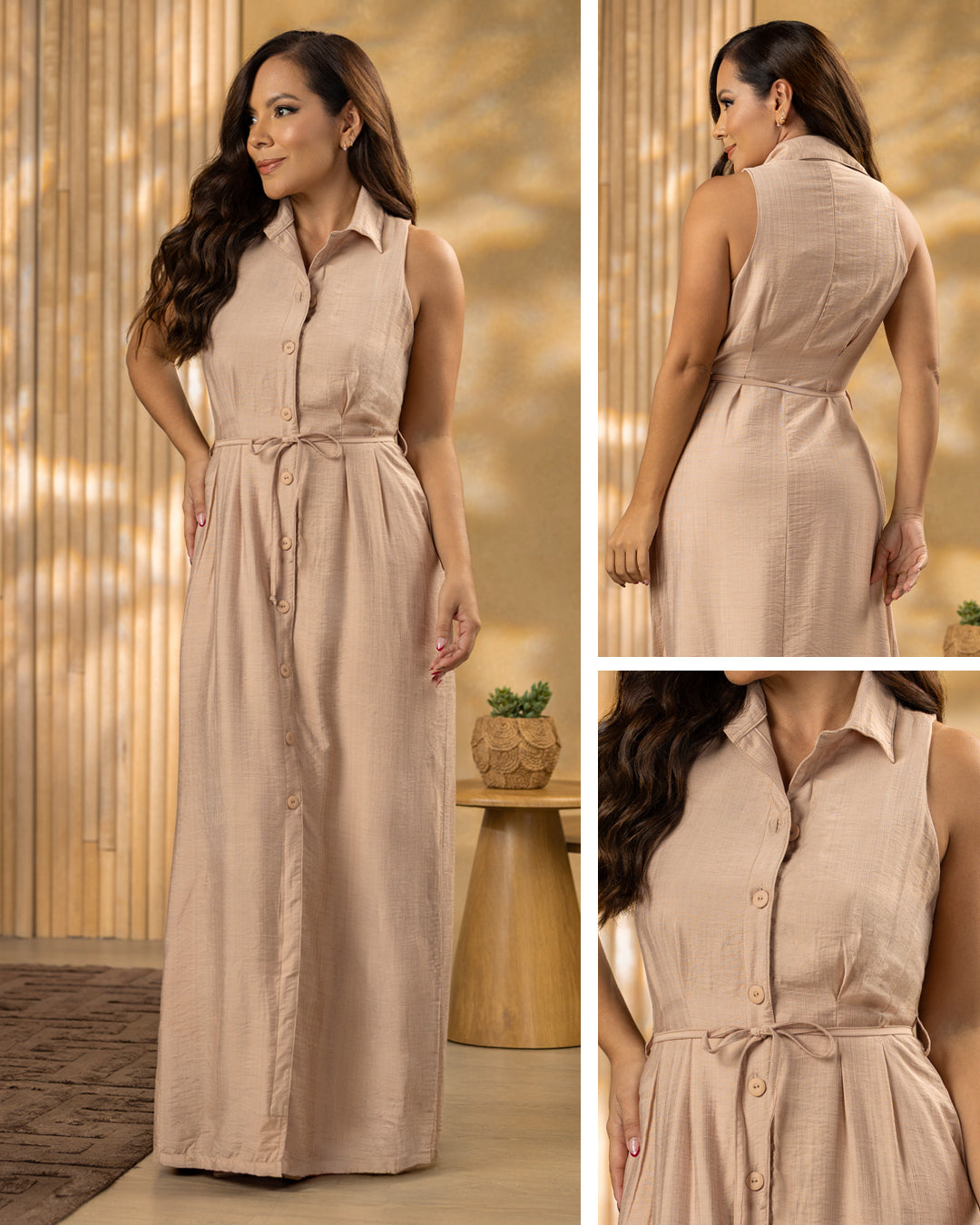 P74699 VESTIDO PLANO CAMEL