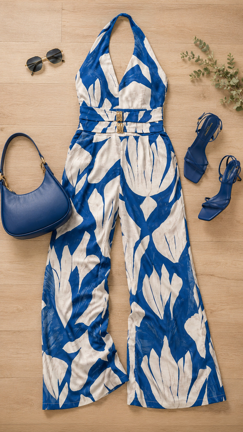 P74713 ENTERIZO LINO ESTAMPADO AZUL