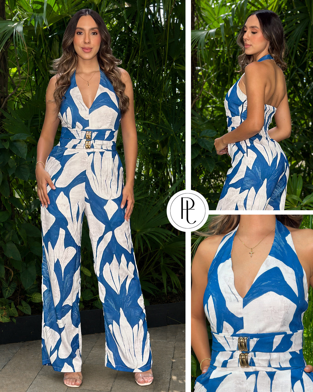 P74713 ENTERIZO LINO ESTAMPADO AZUL