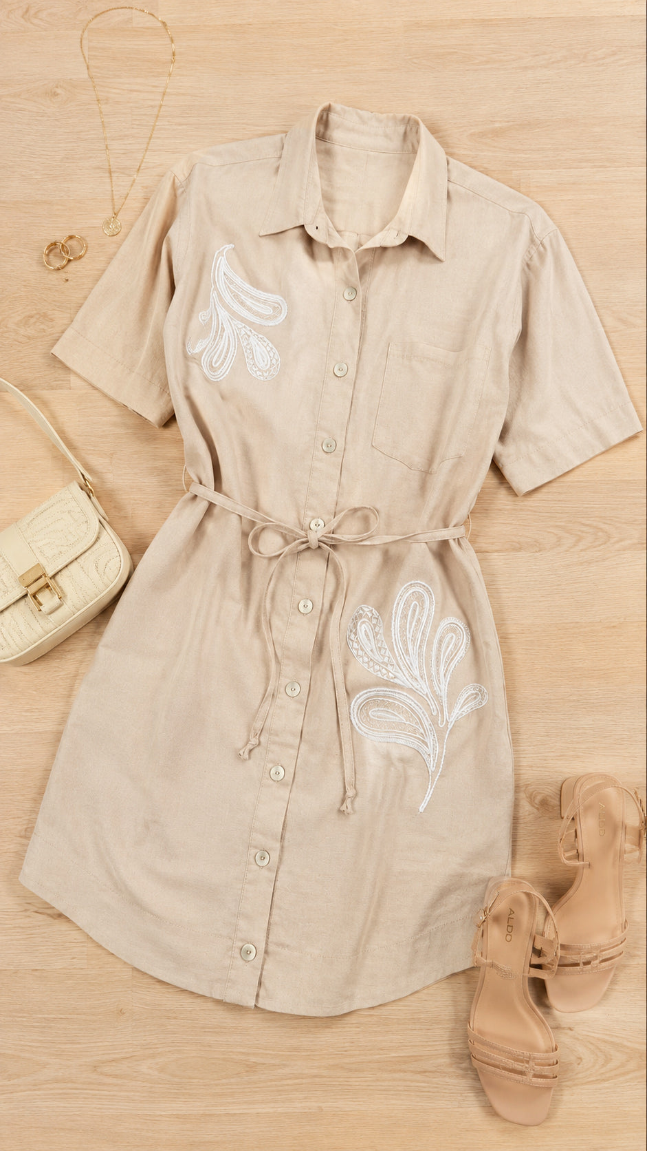 P74723 VESTIDO LINO LICRADO CAMEL MEDIO
