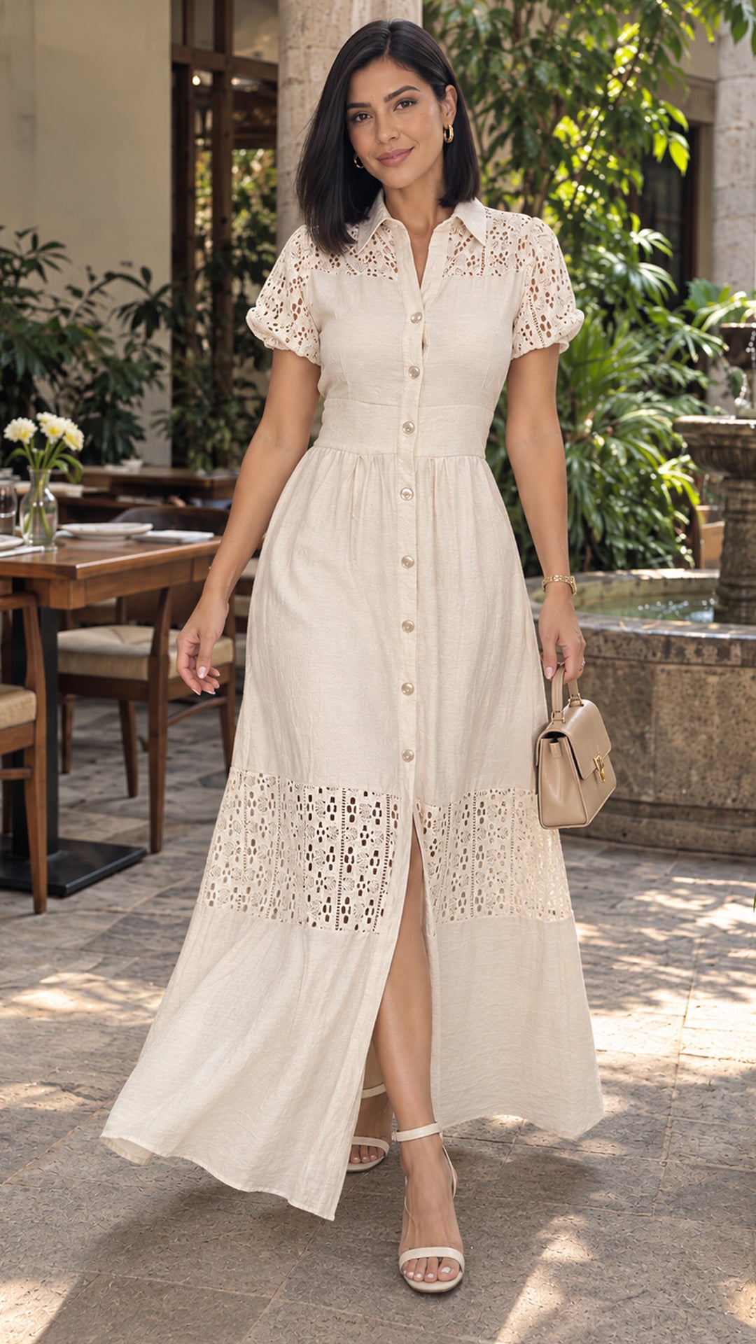 P74738 VESTIDO LINO CAMEL