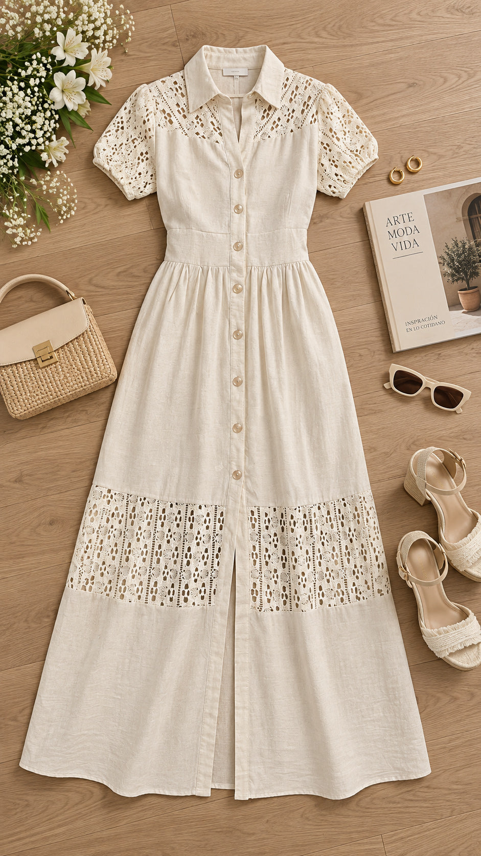 P74738 VESTIDO LINO CAMEL