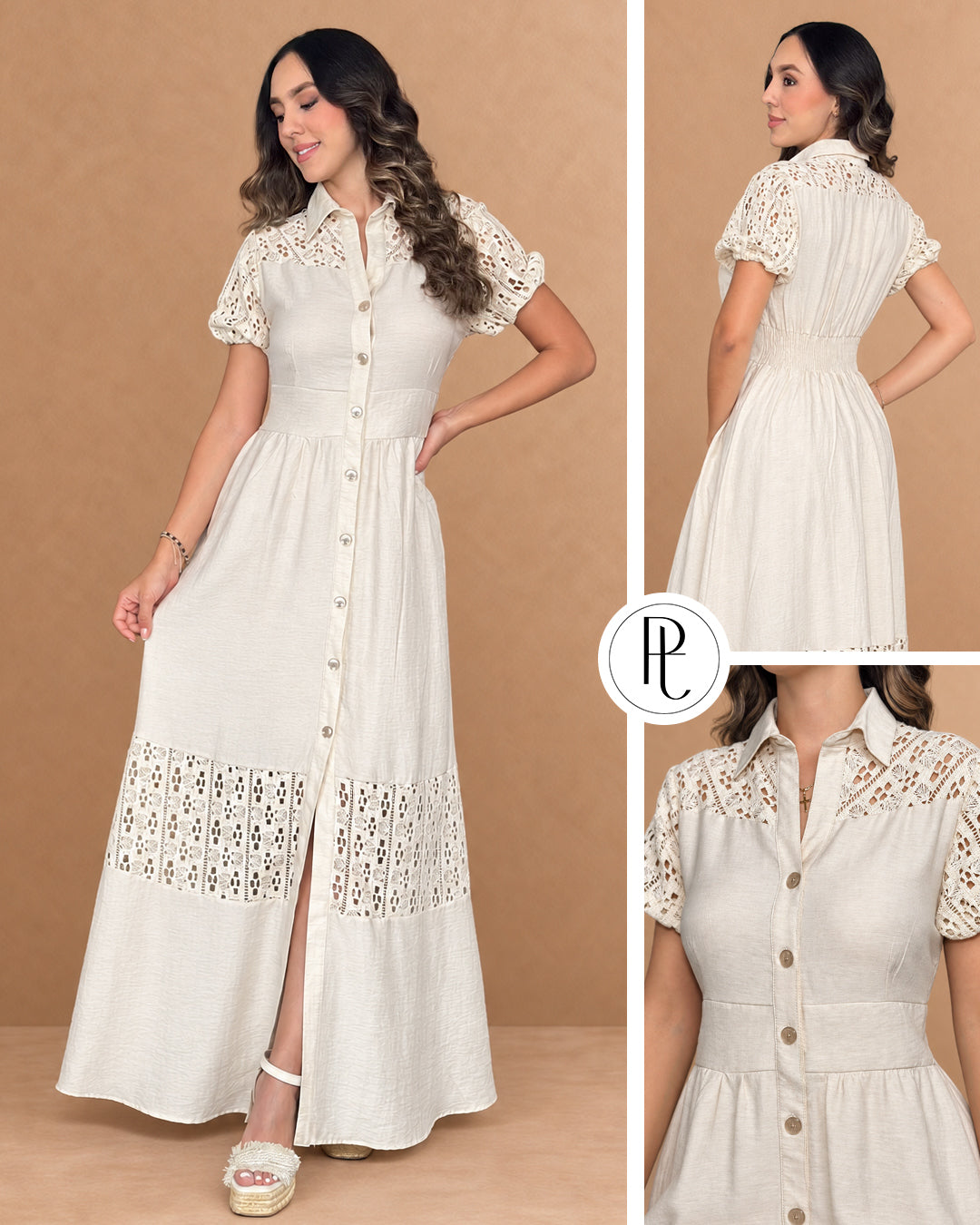 P74738 VESTIDO LINO CAMEL