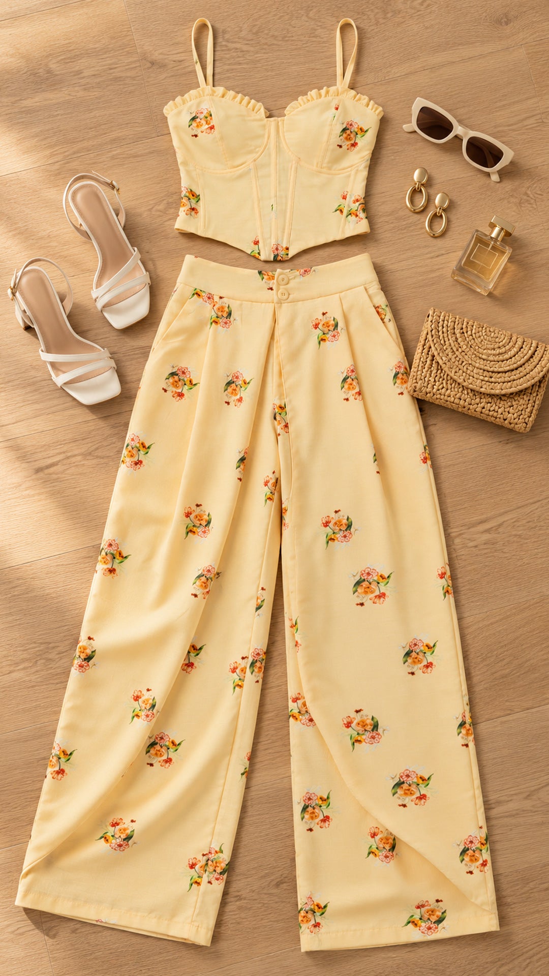 P74746 CONJUNTO LINO ESTAMPADO AMARILLO