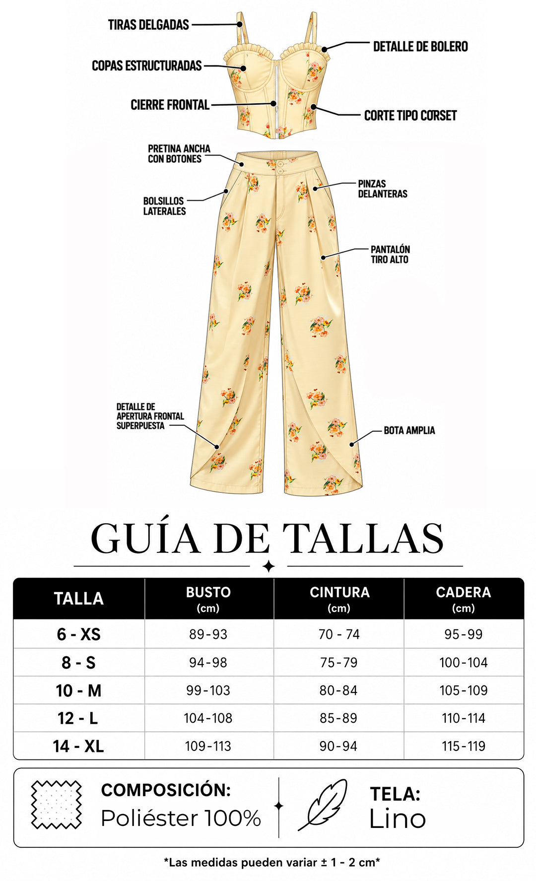 P74746 CONJUNTO LINO ESTAMPADO AMARILLO