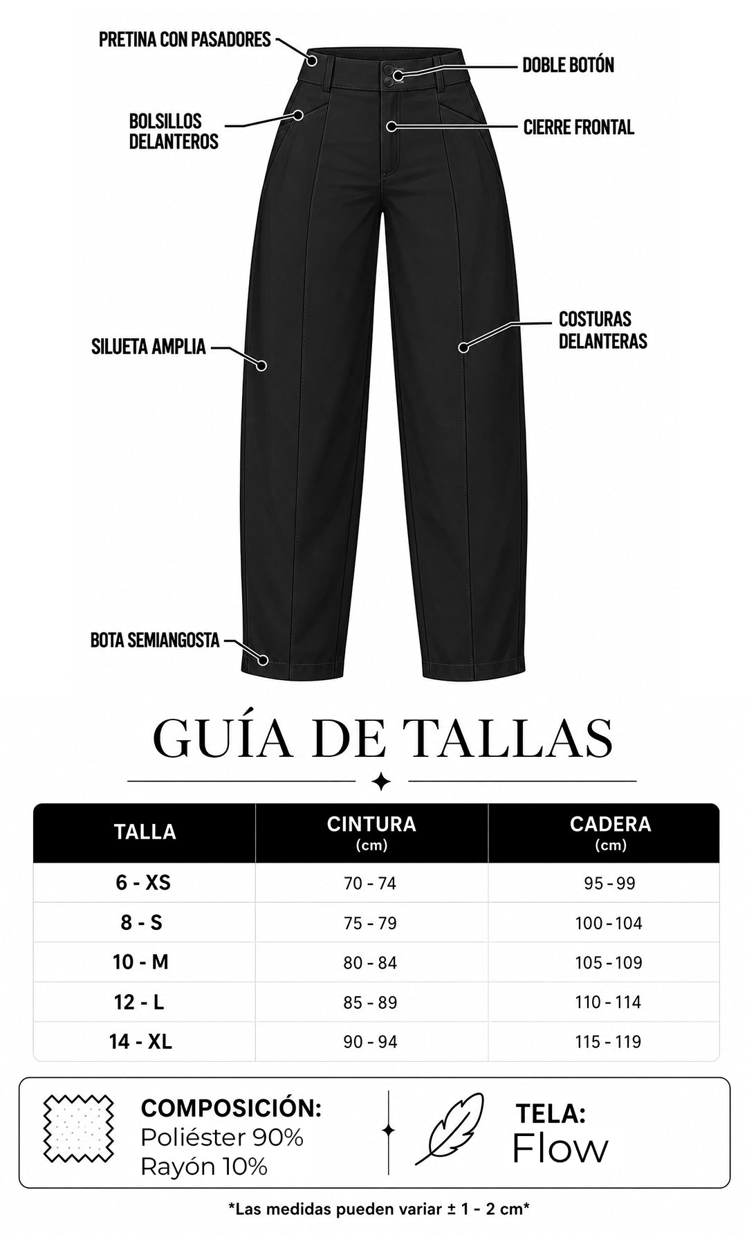 P74611 PANTALON FLOW NEGRO