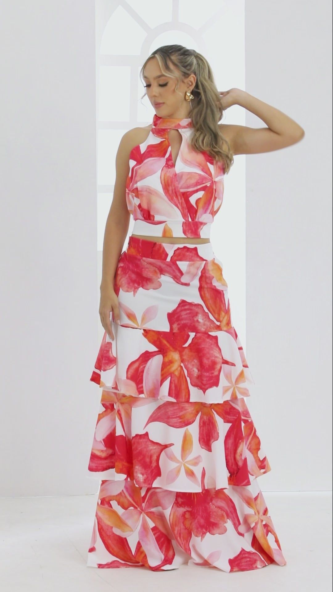 P74542 CONJUNTO FALSO CHALIS MARFIL ESTAMPADO