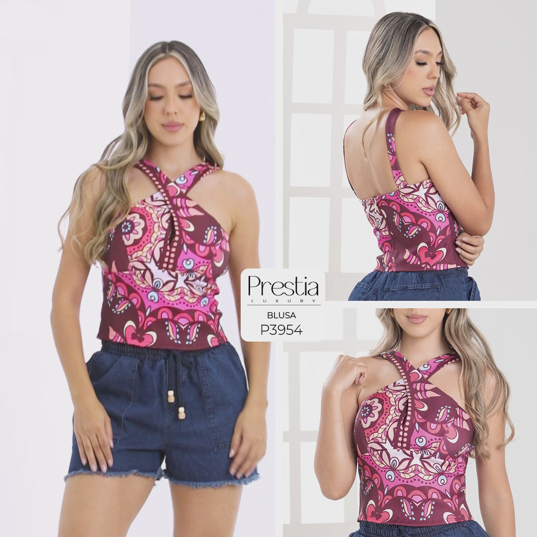 P3954 BLUSA BENGALINA ESTAMPADA CAFE