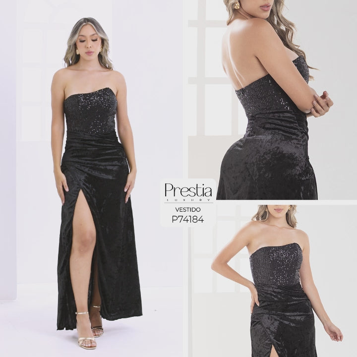 P74184 VESTIDO VELVETEEN LENTEJUELA NEGRO