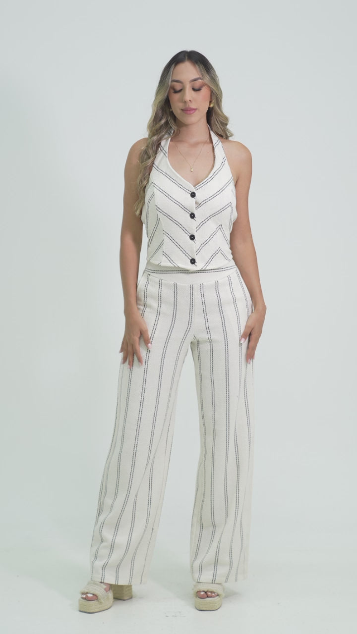 P74418 CONJUNTO TEPIC ART BEIGE RAYAS NEGRAS